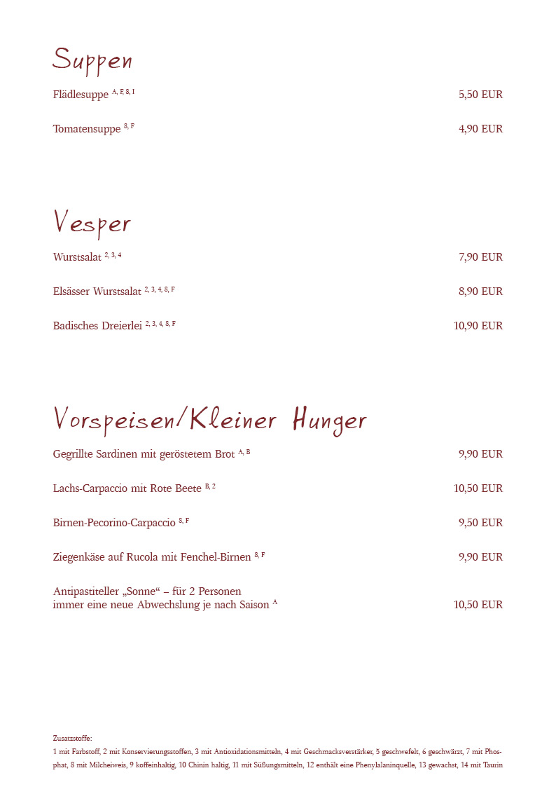 Speisekarte Gasthaus Sonne 05 21